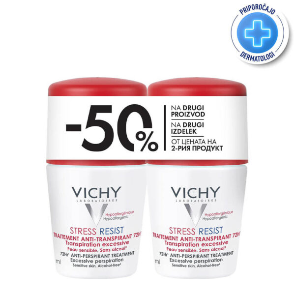 Vichy DUO Stress Resist 72-urni intenzivni antitranspirant roll-on, 2 x 50 ml