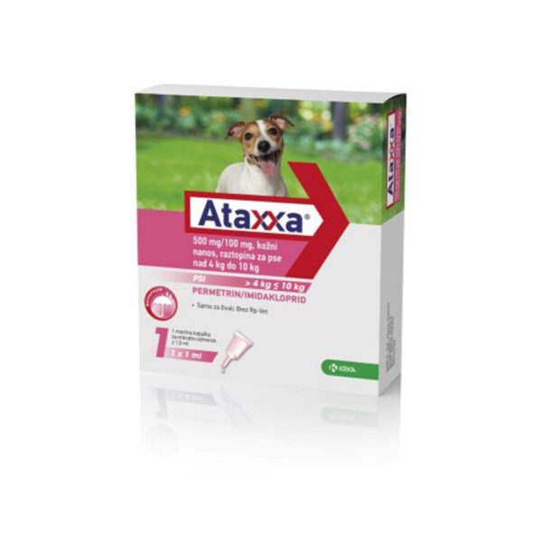 Ataxxa 500 mg-100 mg, kožni nanos, raztopina za pse nad 4 kg do 10 kg