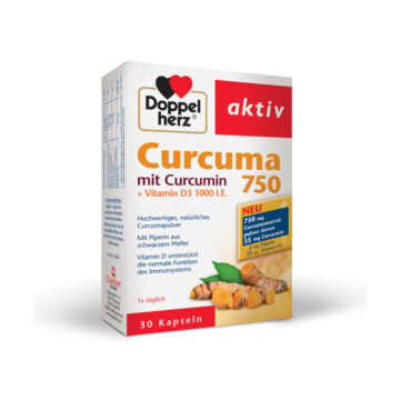 Doppelherz Aktiv Kurkuma 750 s kurkuminom in vitaminom D3 1000 I.E., 30 kapsul