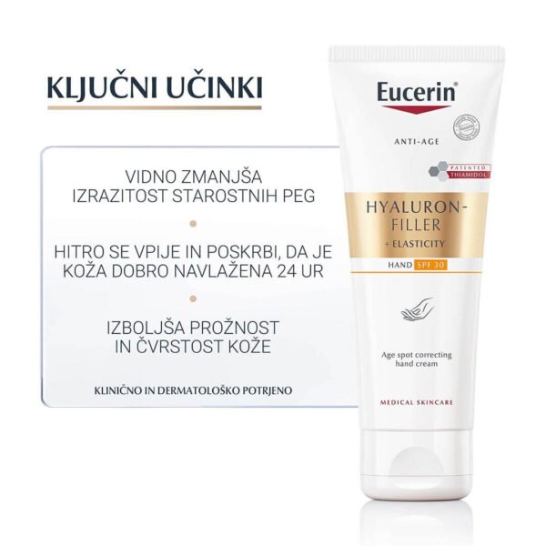 Eucerin Hyaluron-Filler + Elasticity krema za roke proti starostnim pegam ZF 30, 75 ml