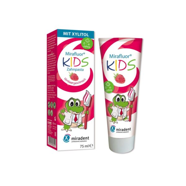 Mirafluor Kids zobna pasta 1000 ppm fluora malina, 75 ml