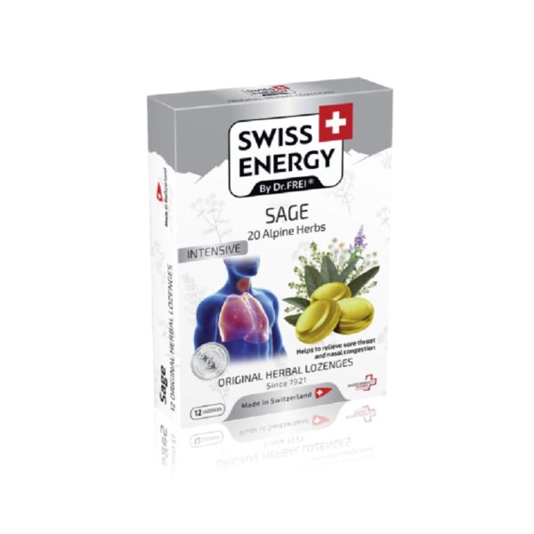 Swiss Energy 20 zelišč in žajbelj pastile za grlo, 12 pastil