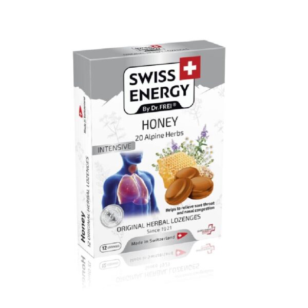 Swiss Energy 20 zelišč + med pastile za grlo, 12 pastil