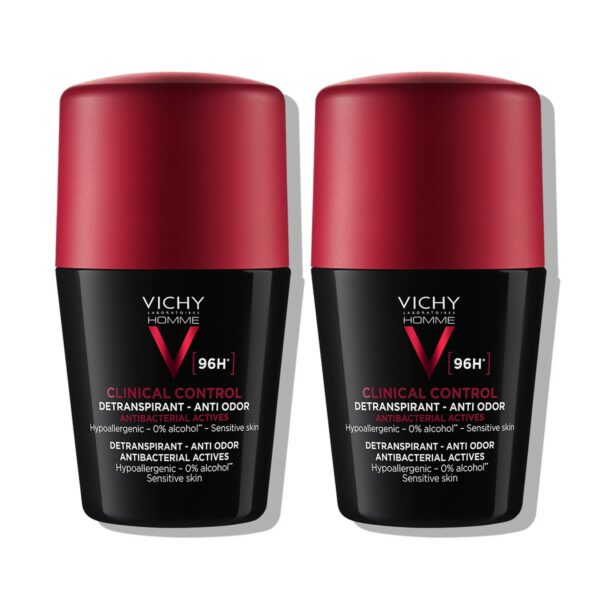 Vichy Deo-Duo paket Clinical Control Roll-on, testiran za nadzor prekomernega potenja do 96 ur za moške