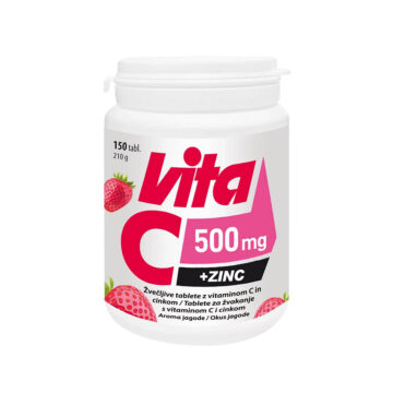 Vitabalans Vita-C 500 mg + Zinc okus jagode, 150 žvečljivih tablet