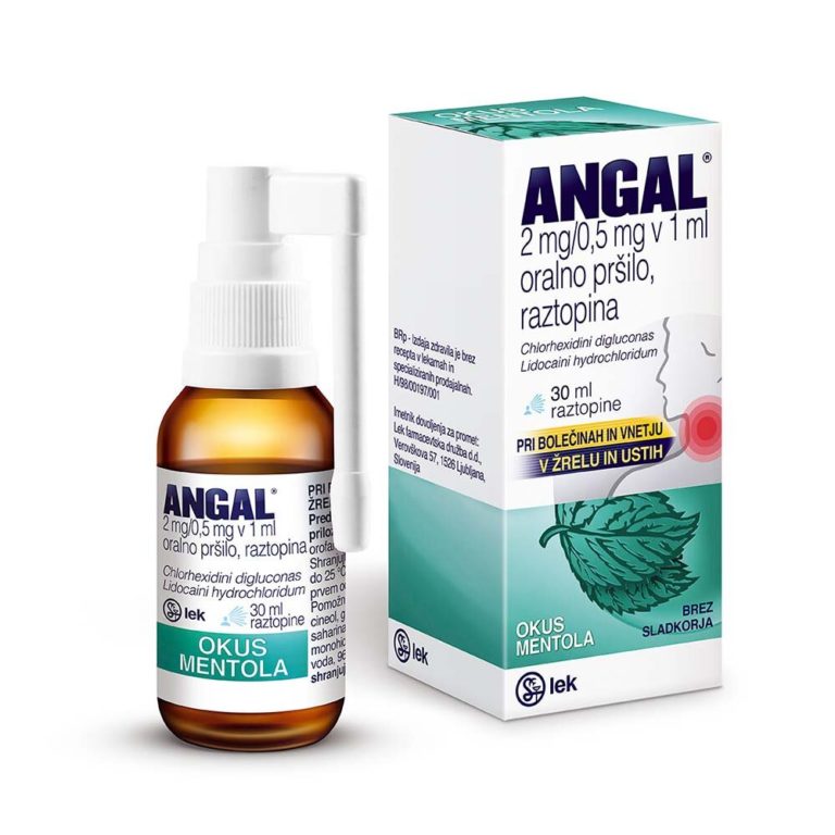 Angal 2 mg na 0,5 mg v 1 ml oralno pršilo z okusom mentola, 30 ml