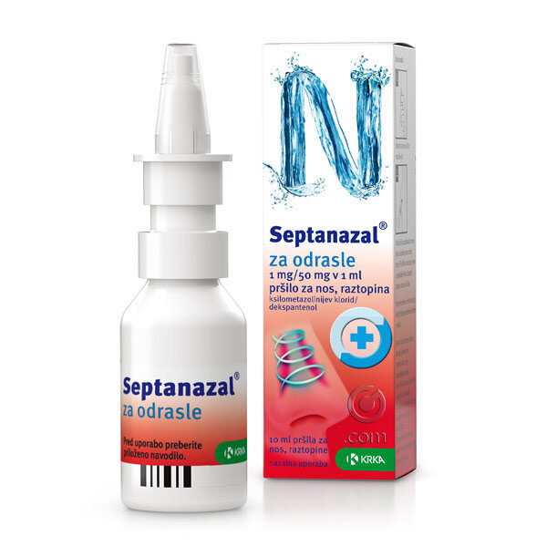 Septanazal 1 mg na 50 mg v 1 ml pršilo za nos za odrasle, 10 ml